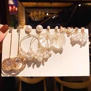 New set of 5 Gold plated dainty Pearl Studs, Dangle and drop earrings